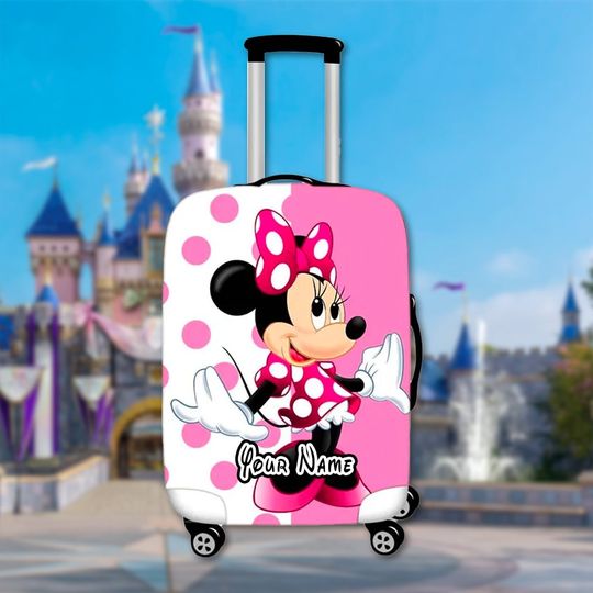 Custom Girl Mouse Luggage Cover, Cartoon Luggage Protector, Magic Kingdom Trip Gift