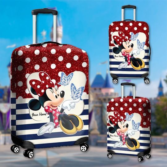 Custom Pink Mouse Luggage Cover, Cartoon Luggage Protector, Magic Kingdom Trip Gift
