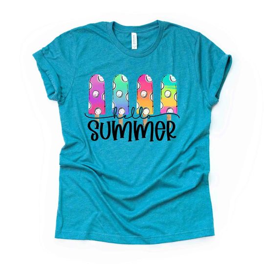 Summer Tee, Hello Summer with Cute Popsicles Design on premium unisex shirt