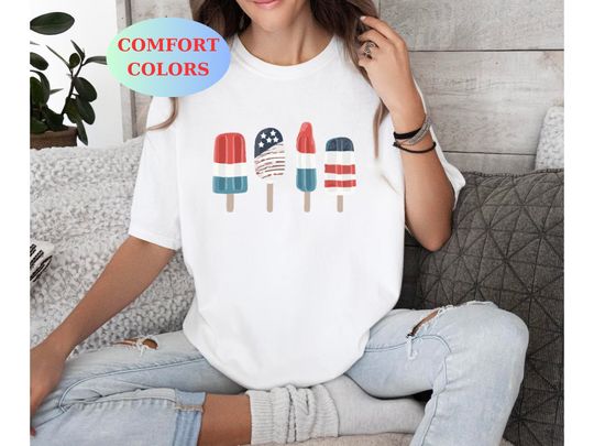 Comfort Colors Ice Cream Us Shirt, USA Popsicle Tee, America Lover Gift, Patriotic Ice Cream T-Shirt