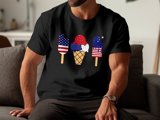 Patriotic Ice Cream Cone and Popsicles T-Shirt, Fourth Of July Shirts Funn