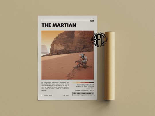 The Martian Retro Movie Poster Print | Minimalist Movie Poster | Wall Art | Home Decor