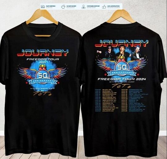 Journey 2024 Tour Freedom T-Shirt Toto Concert S-3XL Gift Shirt Fans Music Band, Journey Music Band Tee For Fan