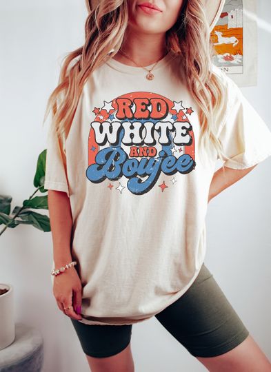 Red White and Boujee, Retro Groovy 4th of July Shirt, Patriotic Rainbow Shirt