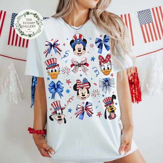 Coquette bows Mickey and Friends Disney 4th of July Shirt