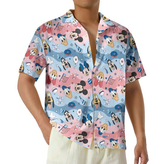 Mickey and Friends Fourth of July Hawaiian Shirt, Happy Independence Day Button Up Shirt
