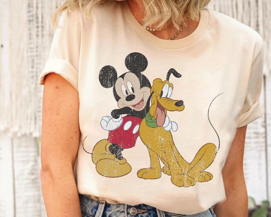 Disney Mickey Mouse Pluto Dog Hugging BFF T-shirt