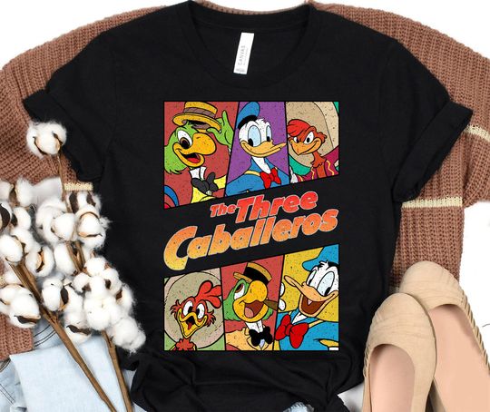 Disney The Three Caballeros Group Shot Panels Donald Duck Panchito Pistoles Jose Carioca Shirt