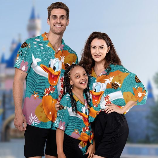Duck Character Summer Trip Family Hawaiian T Shirt, Aloha Tropical Palm Tree