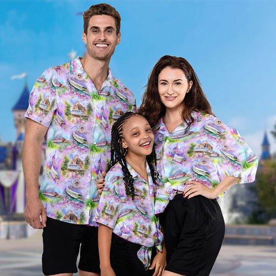 Watercolor Monorail Hawaii Shirt, Metro Button Up Shirt, Magic World