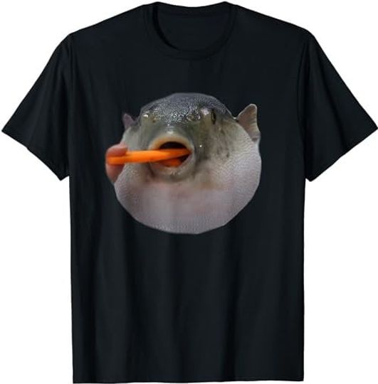 Pufferfish Eating a Carrot Meme Funny Blowfish Dank Memes T-Shirt