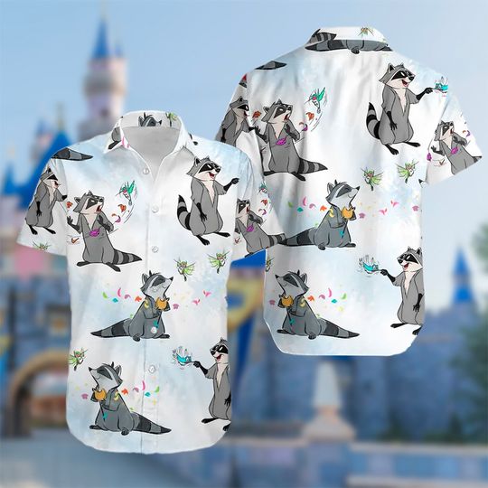 Raccoon And Bird Hawaii Shirt, Princess Movie Button Up Shirt, Funny Shirt Gift