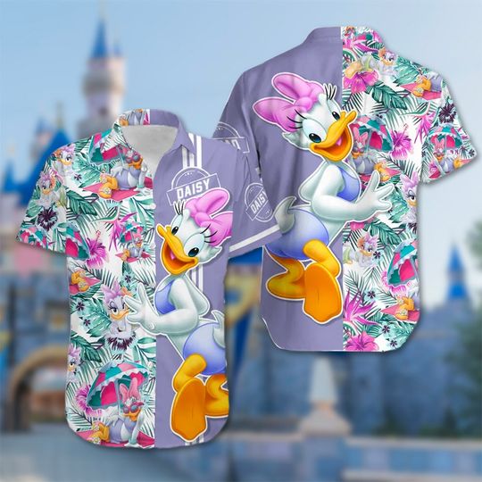 Girl Daisy Duck Hawaii Shirt, Magic World Button Up Shirt Holiday, Duck Hawaiian Shirt