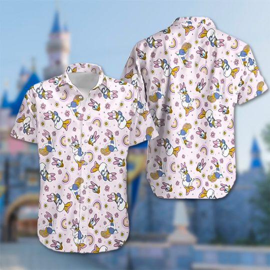 Daisy Duck Rainbow Hawaii Shirt, Mouse Movie Button Up Shirt Holiday, Duck Hawaiian Shirt