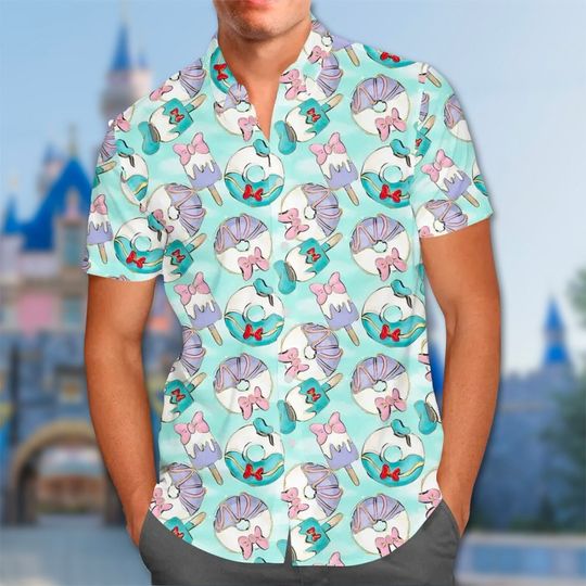 Daisy Duck Couple Food Hawaii Beach Shirt, Mouse Movie Button Up Shirt Holiday