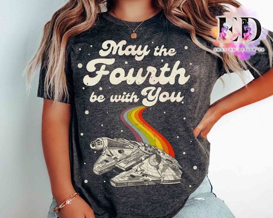 Retro May the 4th Be With You Rainbow Millennium Falcon