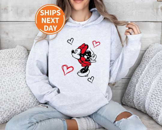Disney Mickey Minnie Love Valentine Hoody, Kiss Love Valentine
