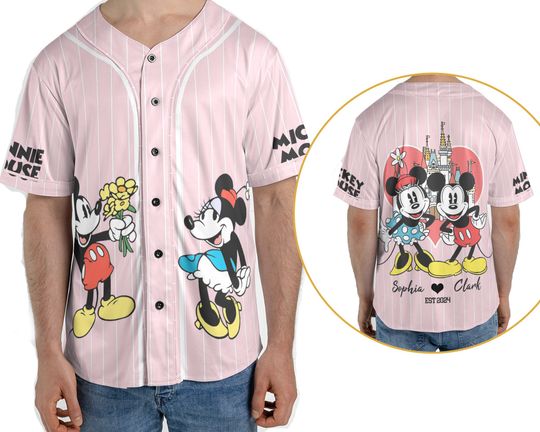 Custom Name Mickey And Minnie Mouse Baseball Jersey Shirt