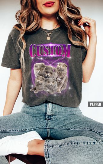 Custom Pet Photo Shirt, Comfort Colors Personalized Cat T-shirt, Vintage Your Own Pet Picture Tee, Retro 90s Dog Lovers Outfit, Pet Gifts