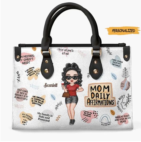 Personalized Leather Bag, Gift For Mom, Mom Daily Affirmations