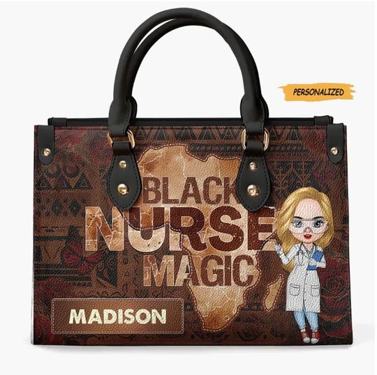 Black Nurse Magic Personalized Custom Leather Bag