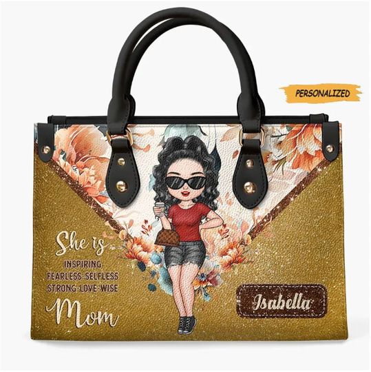 She Is A Wise Mom Personalized Leather Bag, Mother's Day Gift