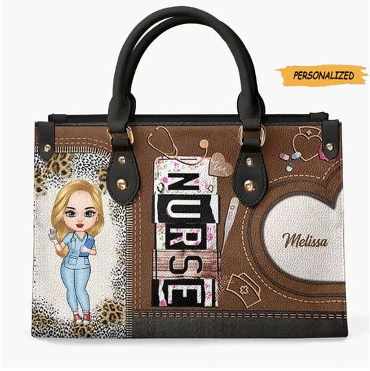 Personalized Leather Bag, Custom Nurse And Name