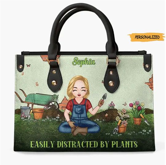 Personalized Leather Bag, Gift For Gardening Lovers, Crazy Plant Lady, Gift for Her