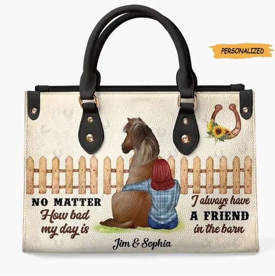 Horse A Friend In The Barn, Personalized Leather Bag