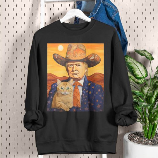 Cowboy Trump With a Cat T-shirt - Funny Trump Shirt - Donald Trump Shirts