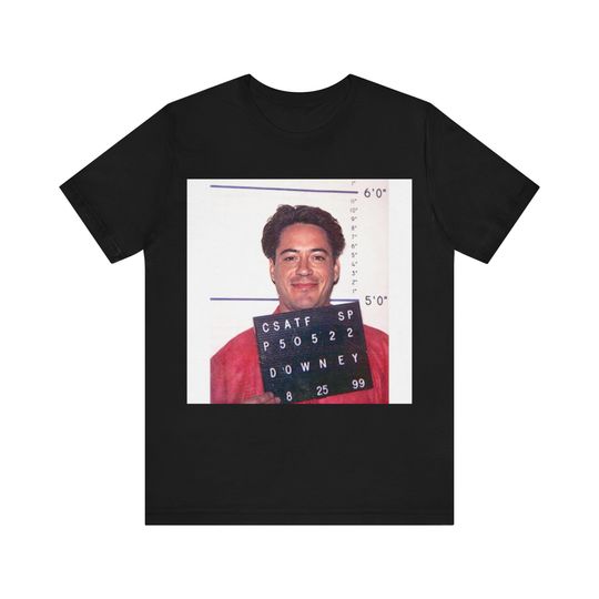 Robert Downey Jr. Mugshot Tee, Celebrity Mugshot Shirt, Short Sleeve Tee