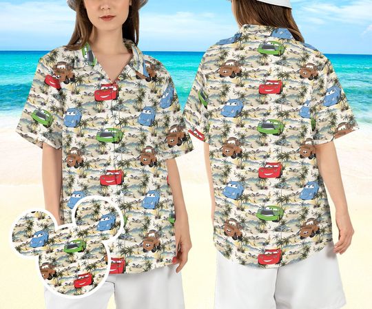 Cars Characters Hawaiian Shirt, Tropical Palm Tree Cars Hawaii Shirt
