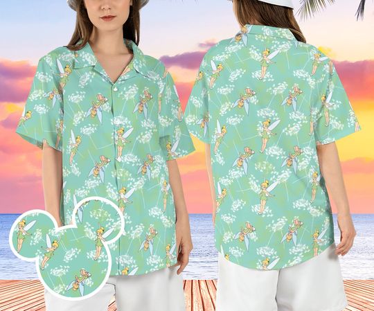 Tinkerbell Floral Hawaiian Shirt, Peter Pan Tinker Bell Hawaii Shirt
