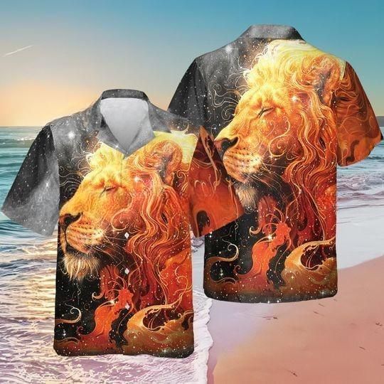 Fire Lion Hawaiian Shirt, Lion Lover Summer Shirt