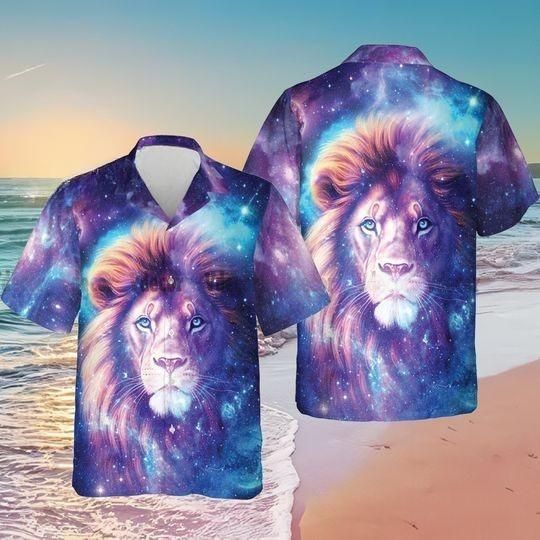 Lion Galaxy Hawaiian Shirt, Lion Lover Summer Shirt