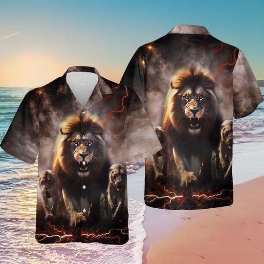 Angry King Lion Hawaiian Shirt, Lion Lover Summer Shirt