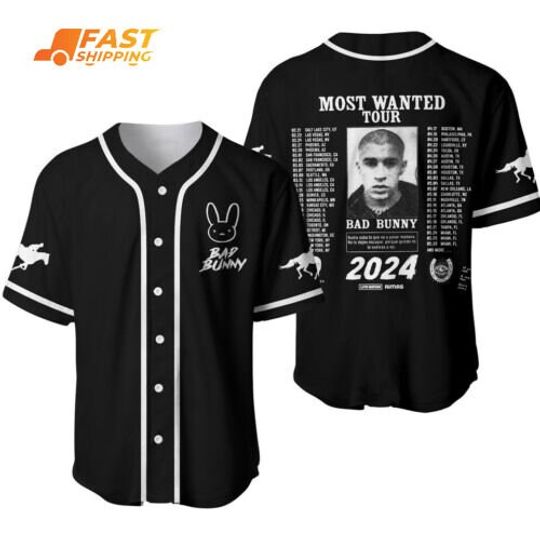Personalized Bad Bunny Most Wanted Tour 2024 Baseball Jersey