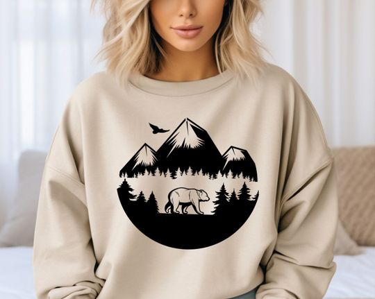 Bear Camp Sweatshirt, Nature Lover Gifts, Mountain Sweatshirt, Bear Sweatshirt