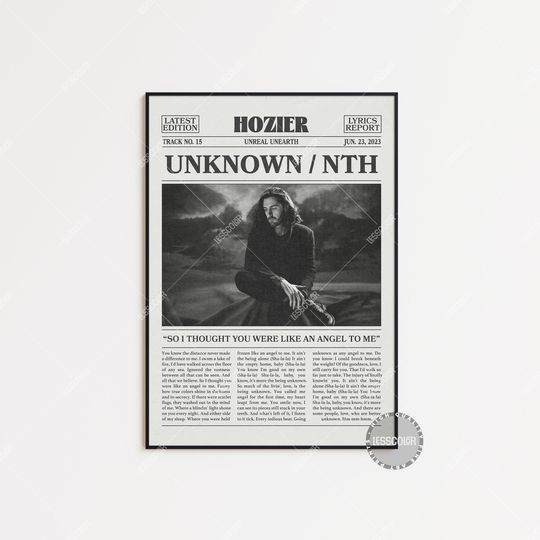 Hozier Retro Newspaper Print, Unknown/Nth Poster, Unknown/Nth Lyrics Print