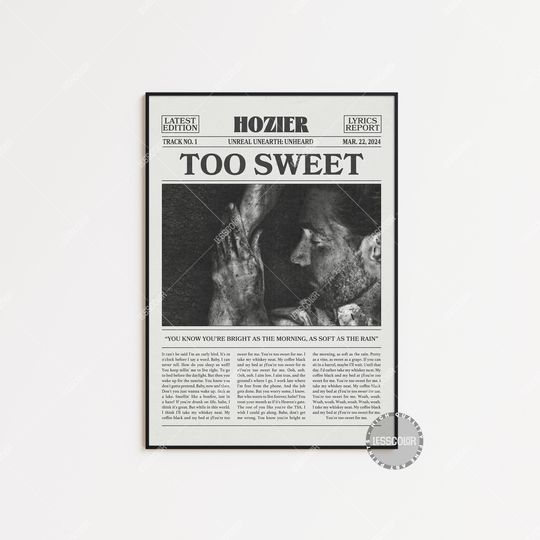 Hozier Retro Newspaper Print, Too Sweet Poster