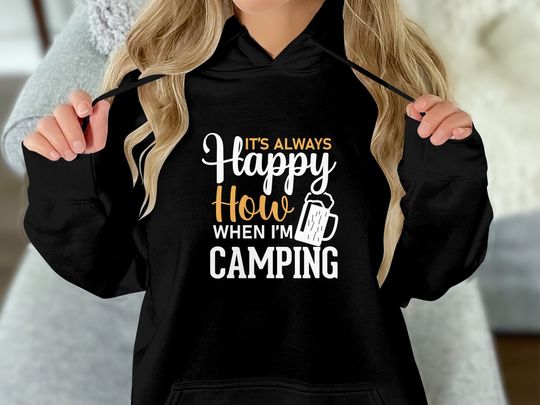 Funny Camping Hoodie - Happy Hour Camping Beer Mug Hoodie