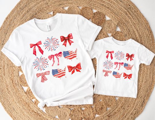 American Fireworks and Bows Shirts, Mom Daughter 4th of July Tees, Mommy and me Outfits, Matching 4th of July