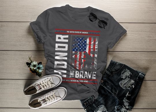 Women's Memorial Day T-Shirt Patriotic Honor The Brave United States Shirt Tee