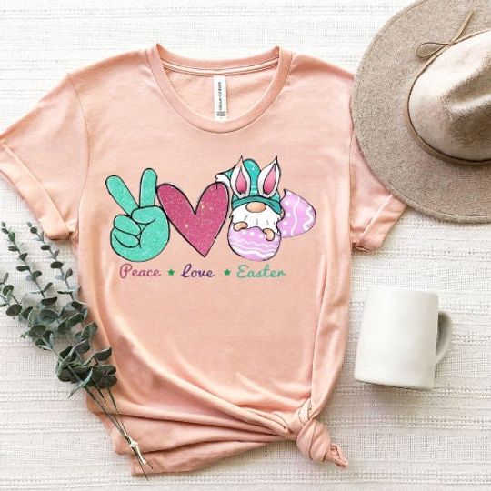 Peace Love Easter shirt, Easter Heart T- shirt, Adult Easter T-shirt, Easter shirt, Easter with my Peeps