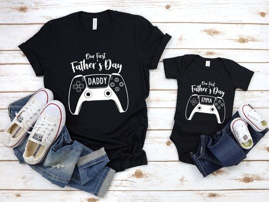 Our First Father's Day Gamer Shirt, First Fathers Day Personalized Matching Shirts