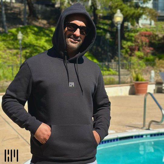 Men's Black Hoodie with Embroidered Logo Hoodie for Father