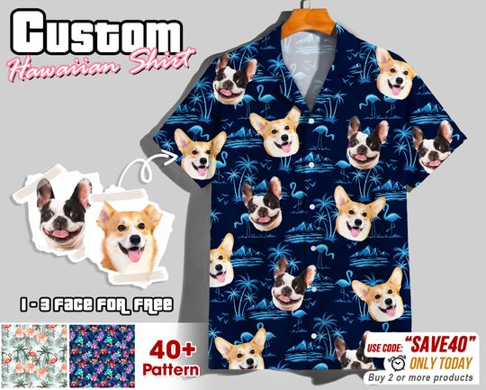 Custom Hawaiian Shirt with Dog Faces, Face Hawaiian Shirt