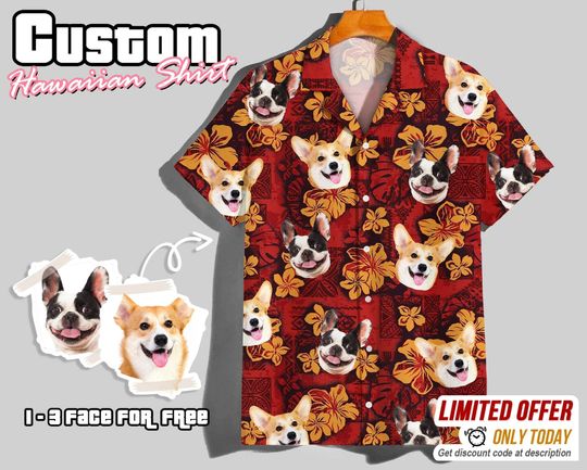 Custom Hawaiian Shirt with Dog Faces, Face Hawaiian Shirt