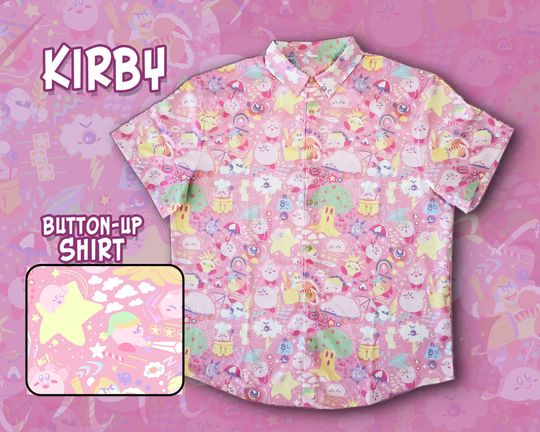 PINK Kirby Pattern Button Up Hawaiian Shirt