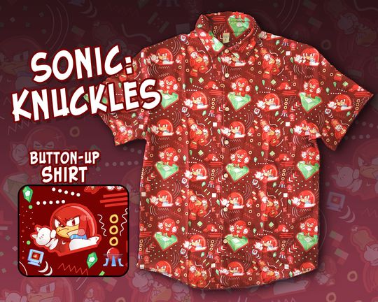 Knuckles Sonic the Hedgehog Pattern Button Up Hawaiian Shirt